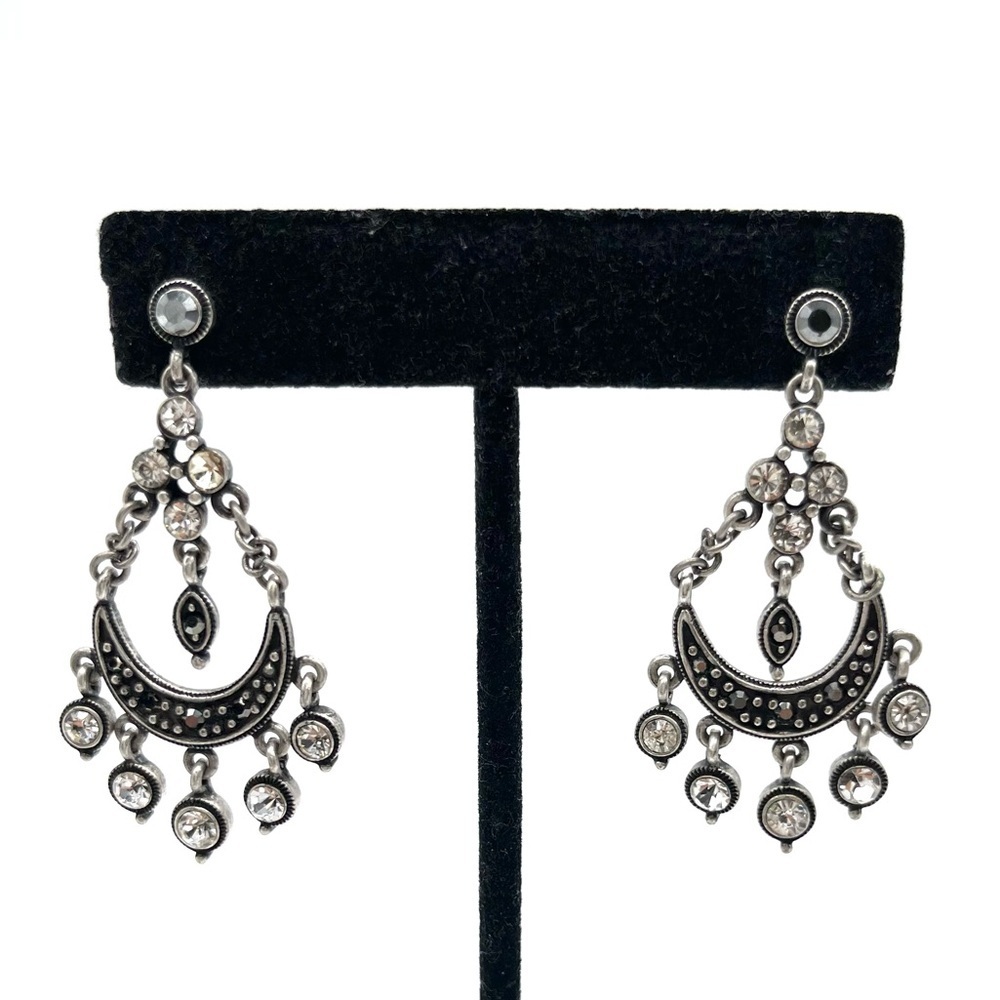 Chandelier Earrings w/ Crystal and Metal stones on Silver-tone - Picture 4 of 4